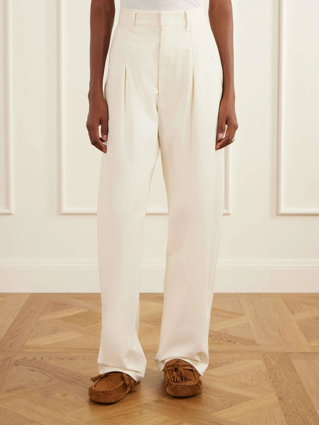 Pleated stretch-cotton wide-leg pants