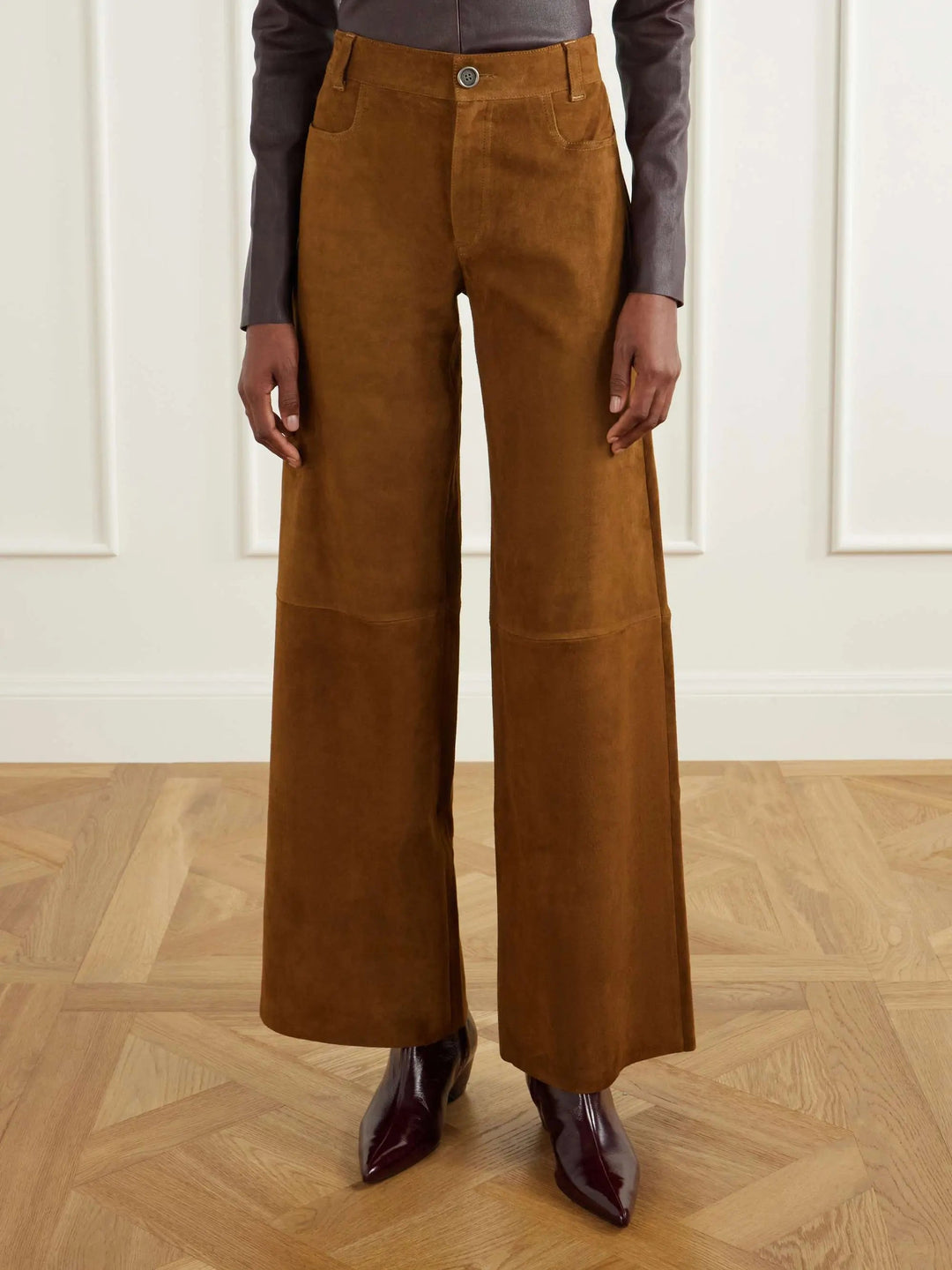 Cropped suede wide-leg pants