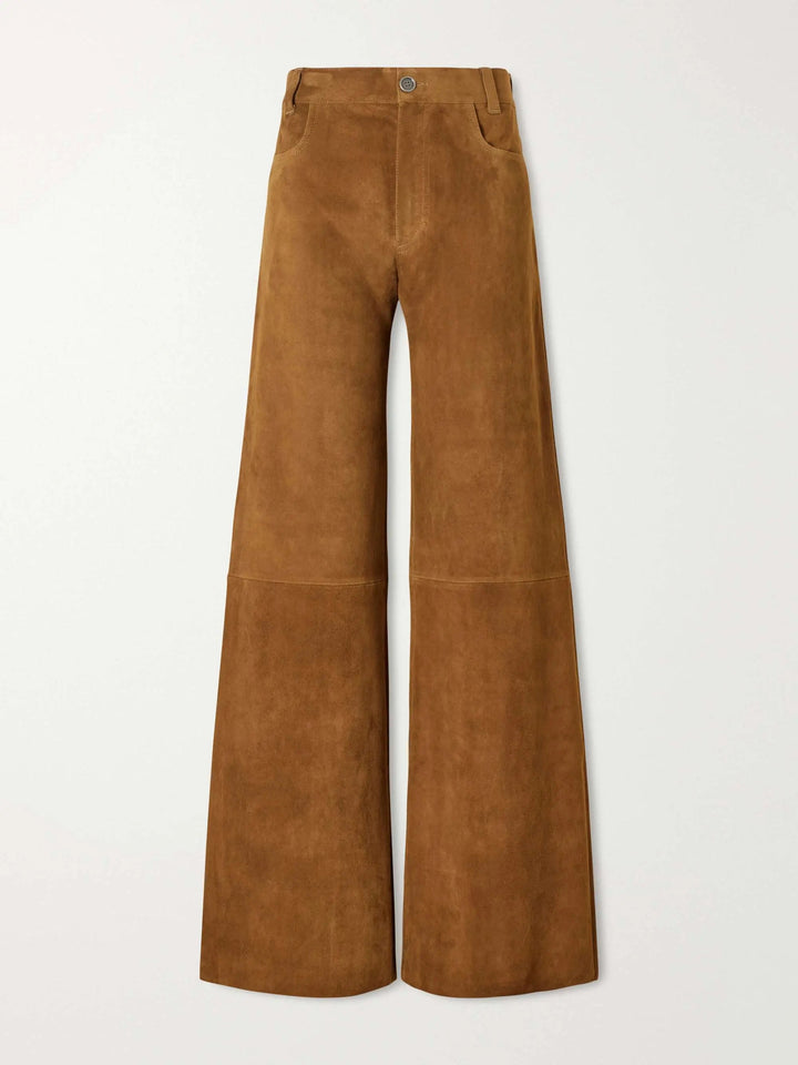Cropped suede wide-leg pants