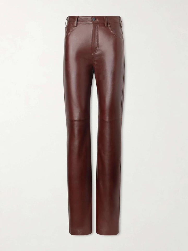 Leather straight-leg pants