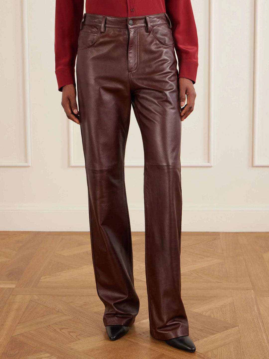 Leather straight-leg pants