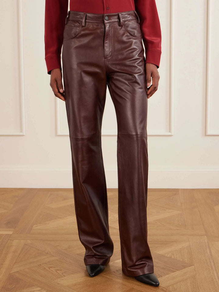 Leather straight-leg pants