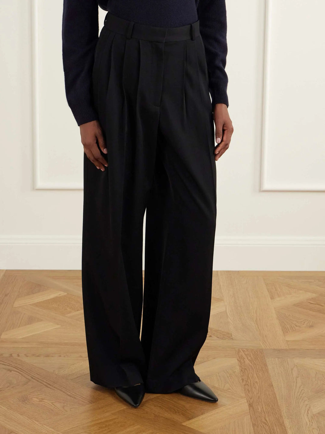 wool-twill wide-leg pants