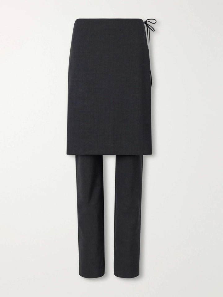 wool-blend skirt-detailed slim-leg pants