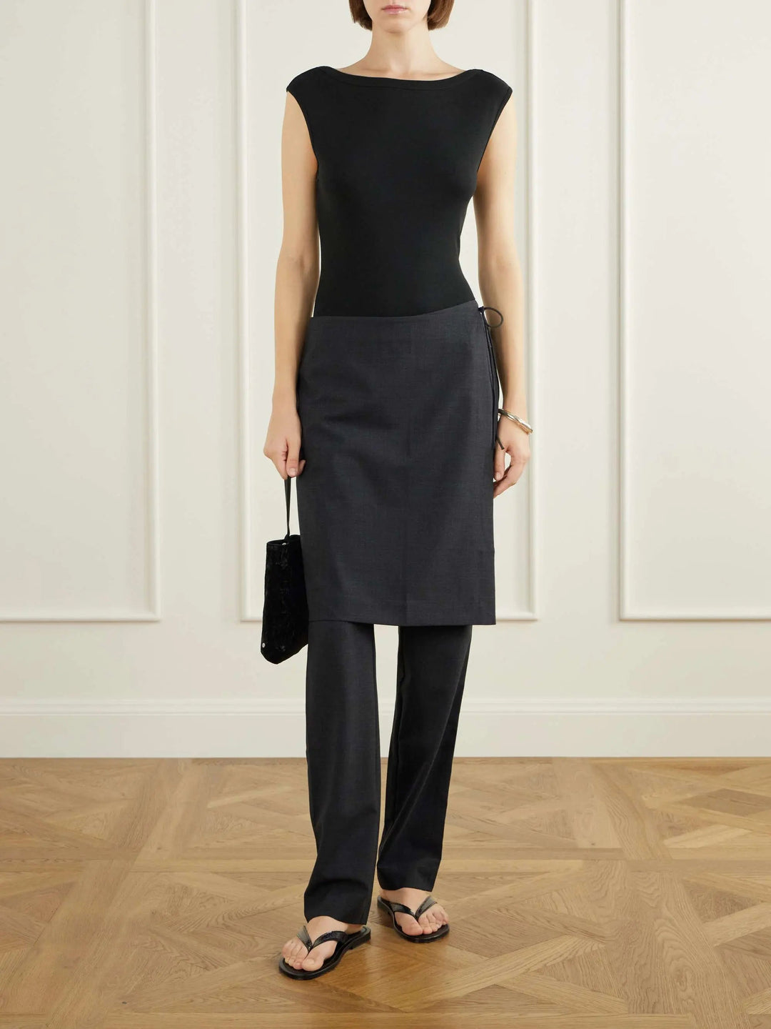 wool-blend skirt-detailed slim-leg pants