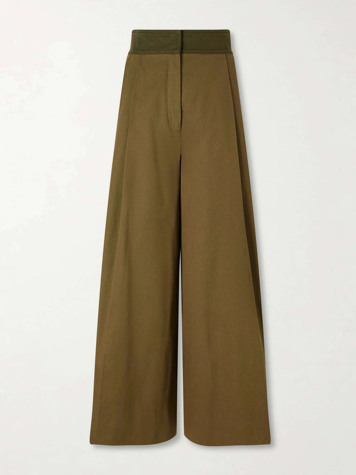 pleated cotton-twill wide-leg pants