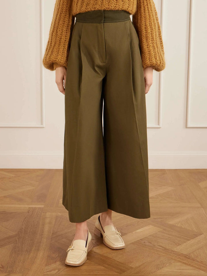 pleated cotton-twill wide-leg pants