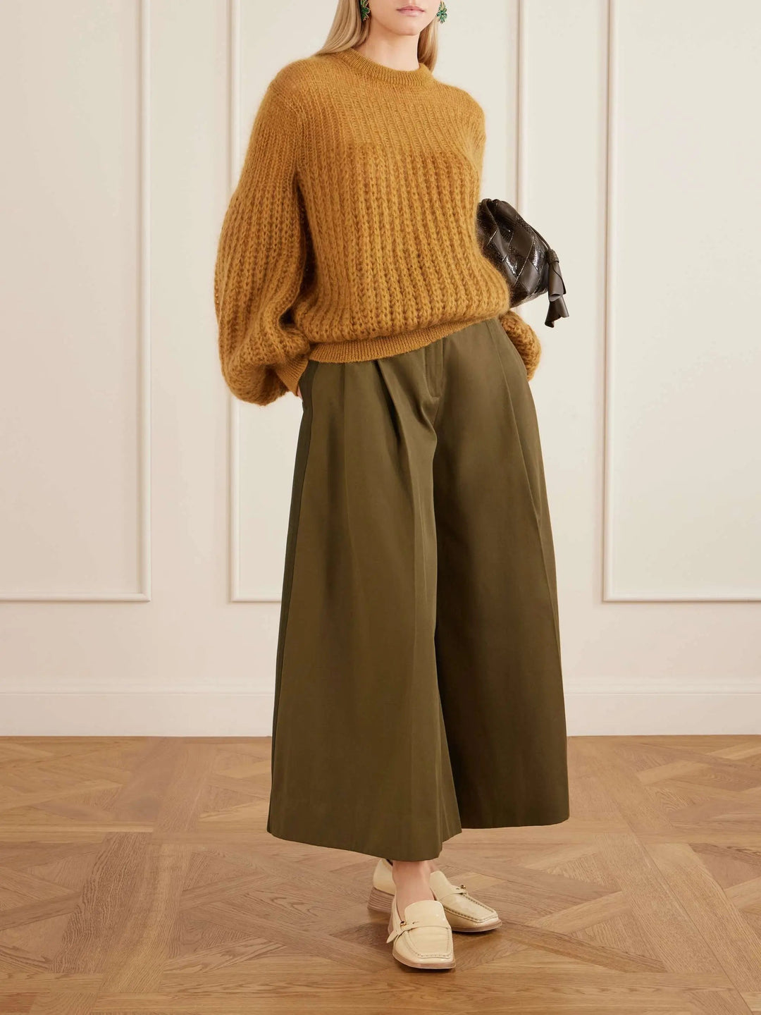 pleated cotton-twill wide-leg pants