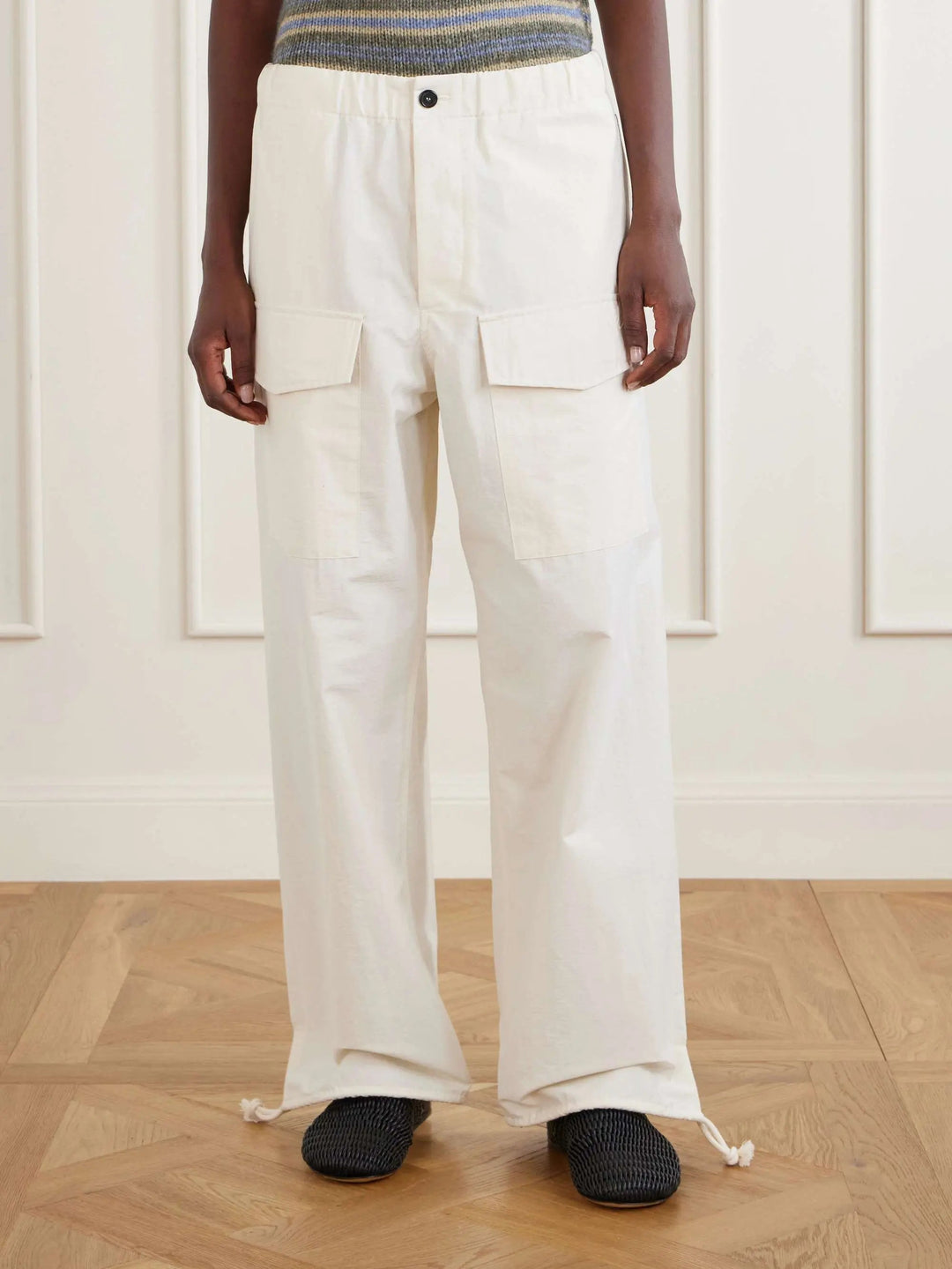 Cotton-blend gabardine track pants