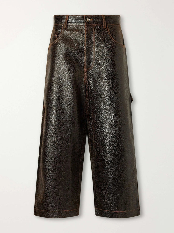 Leather wide-leg pants