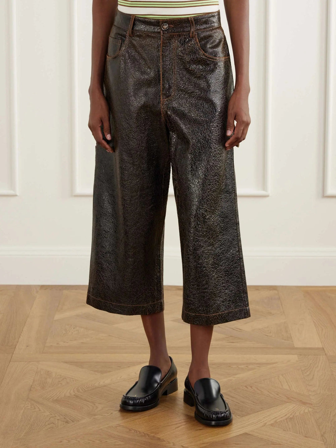 Leather wide-leg pants