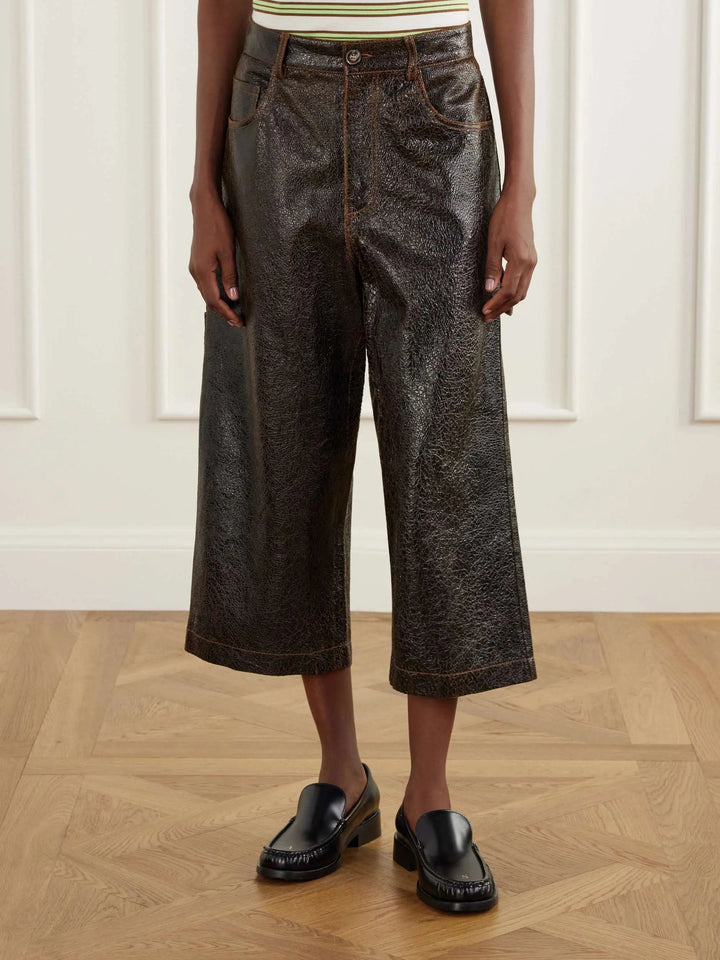 Leather wide-leg pants