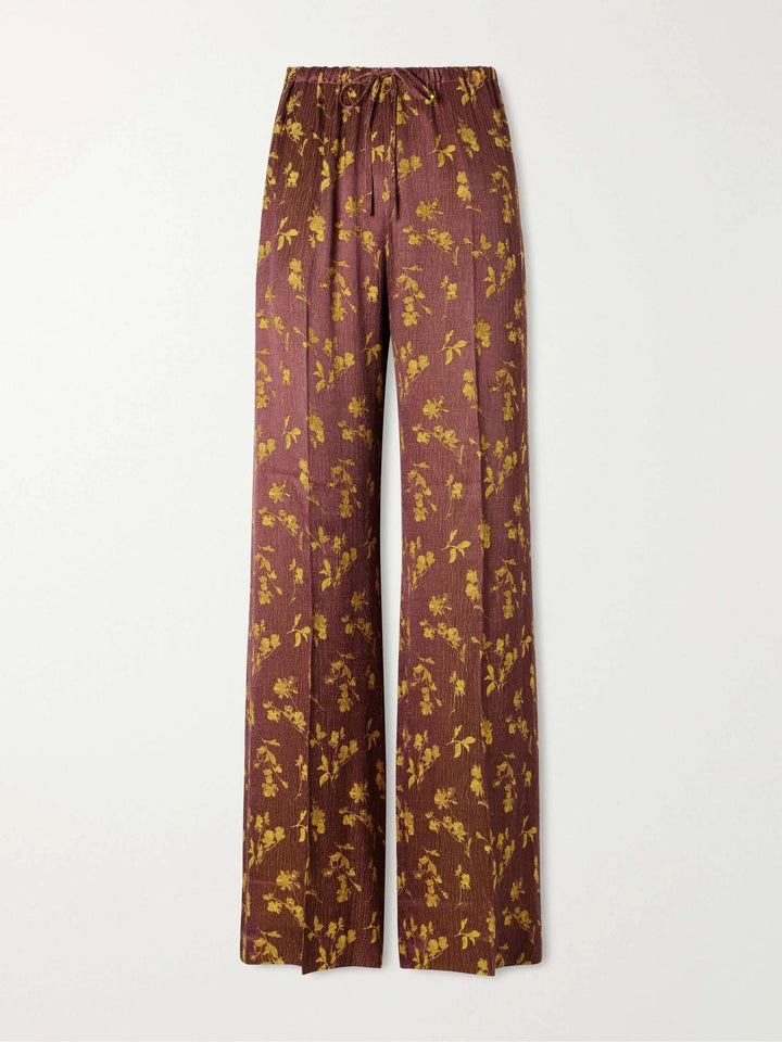 Floral-jacquard satin wide-leg pants