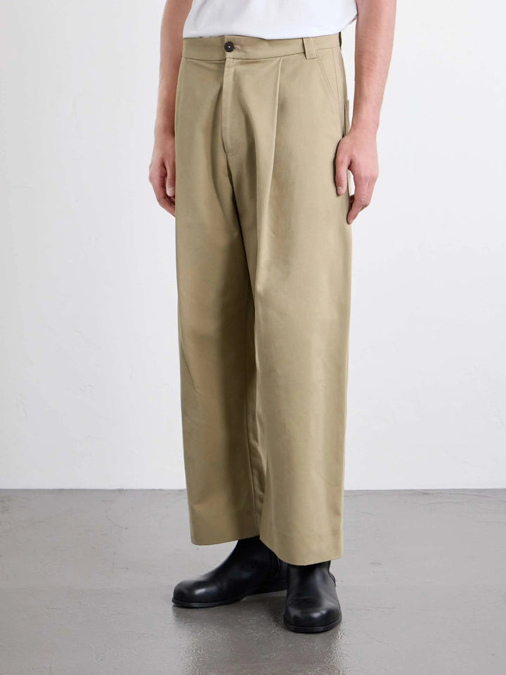 Wide-Leg Pleated Cotton-Twill Trousers