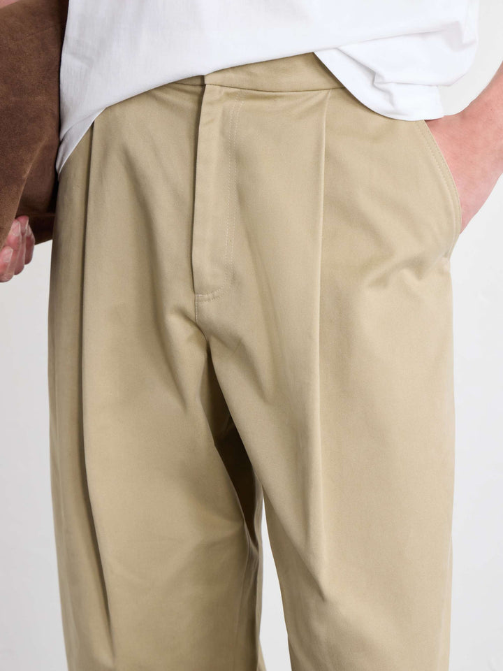 Wide-Leg Pleated Cotton-Twill Trousers