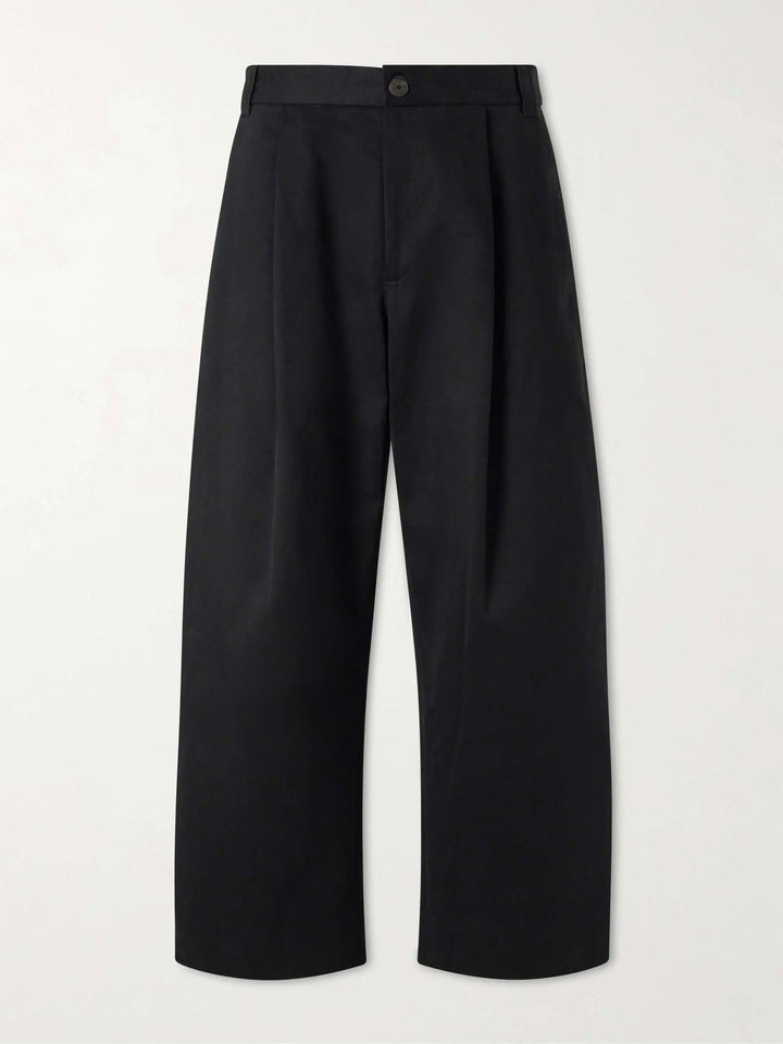 Wide-Leg Pleated Cotton-Twill Trousers
