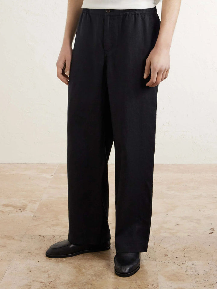 Wide-Leg Linen Drawstring Trousers