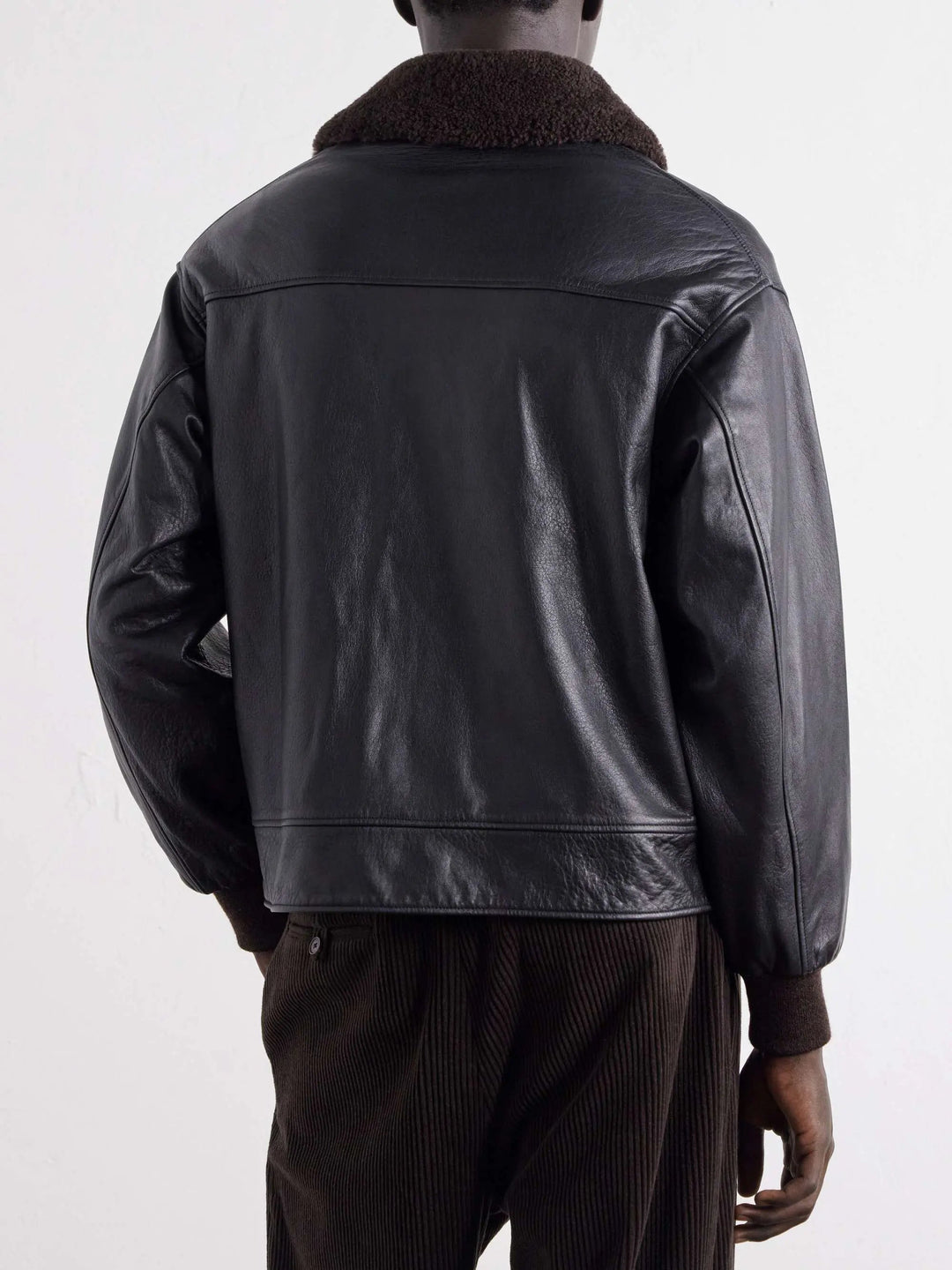 Shearling-trimmed leather jacket