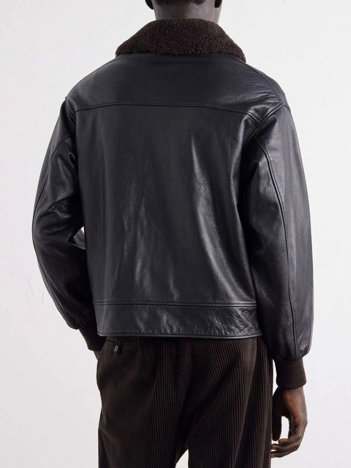 Shearling-trimmed leather jacket