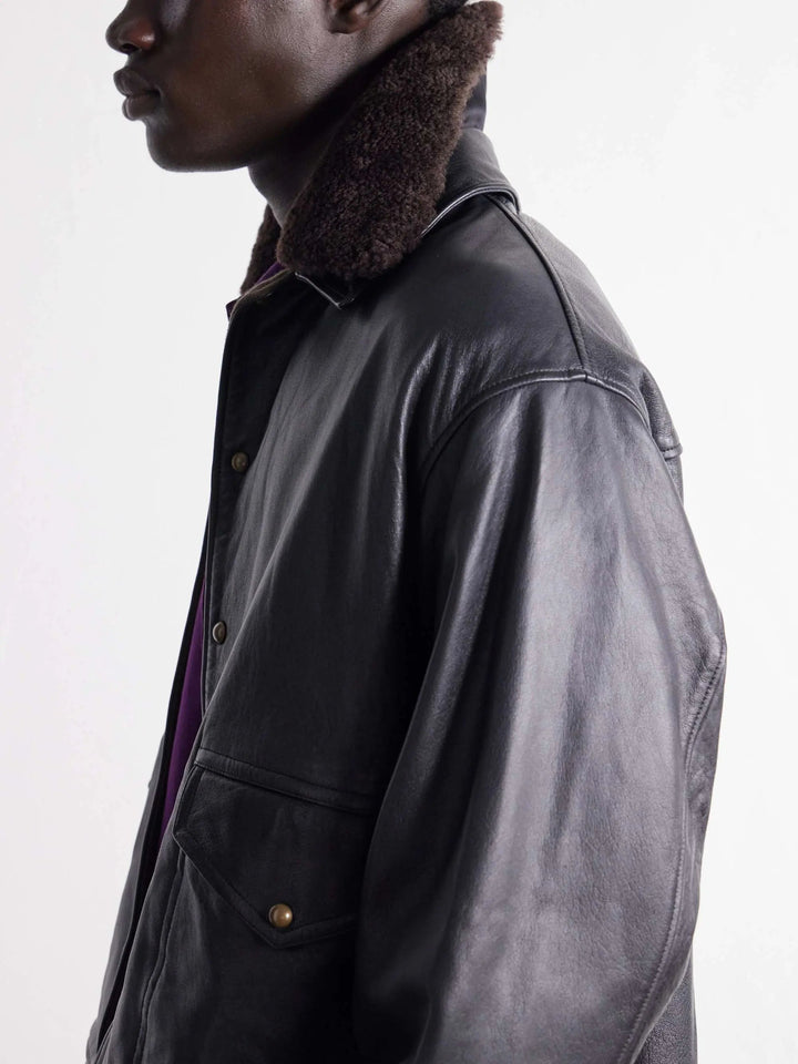 Shearling-trimmed leather jacket