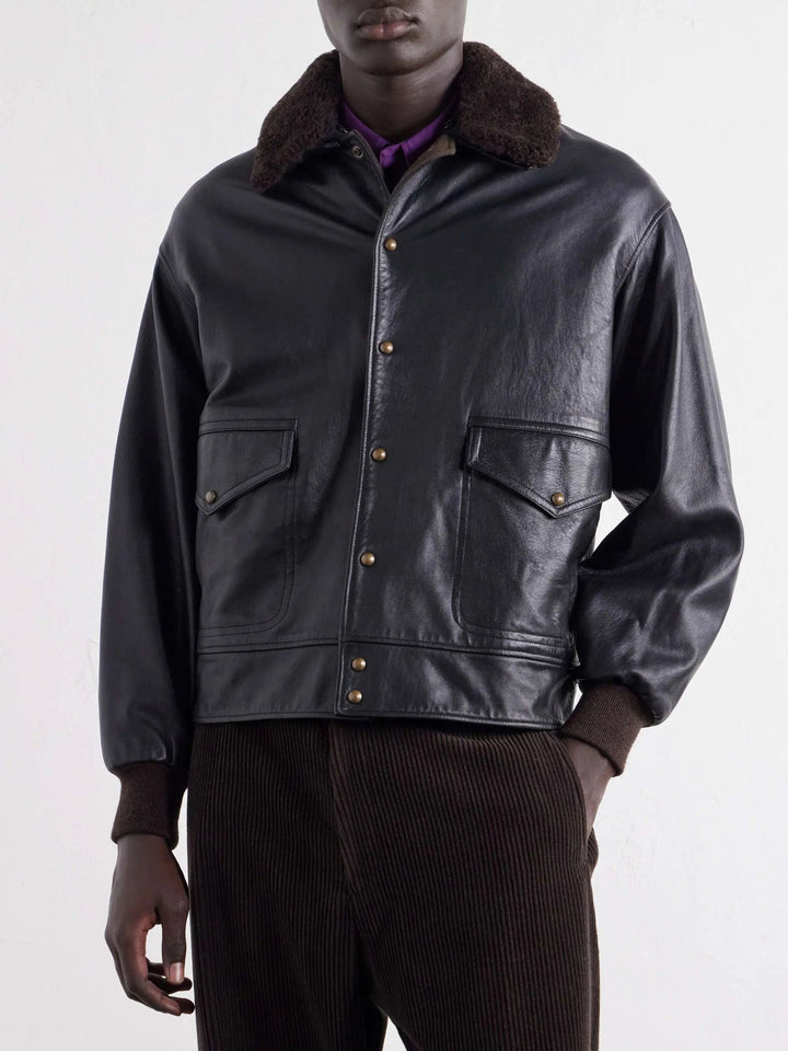 Shearling-trimmed leather jacket