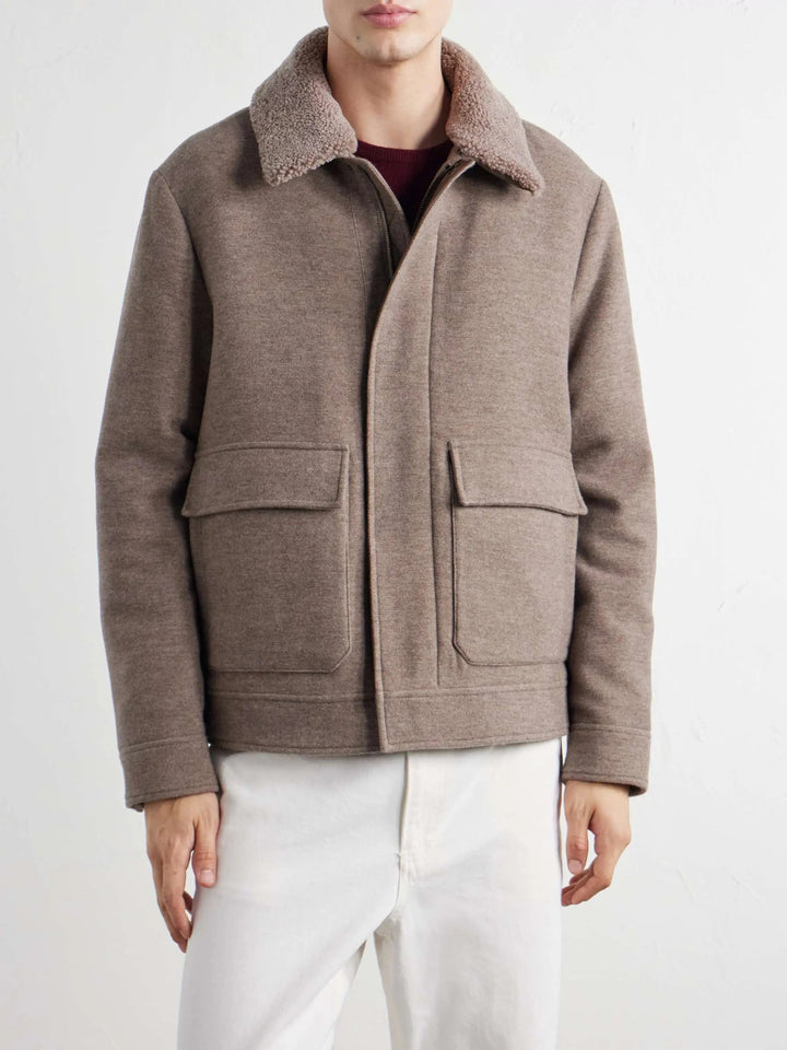 Shearling-Trimmed Wool Bomber Jacket
