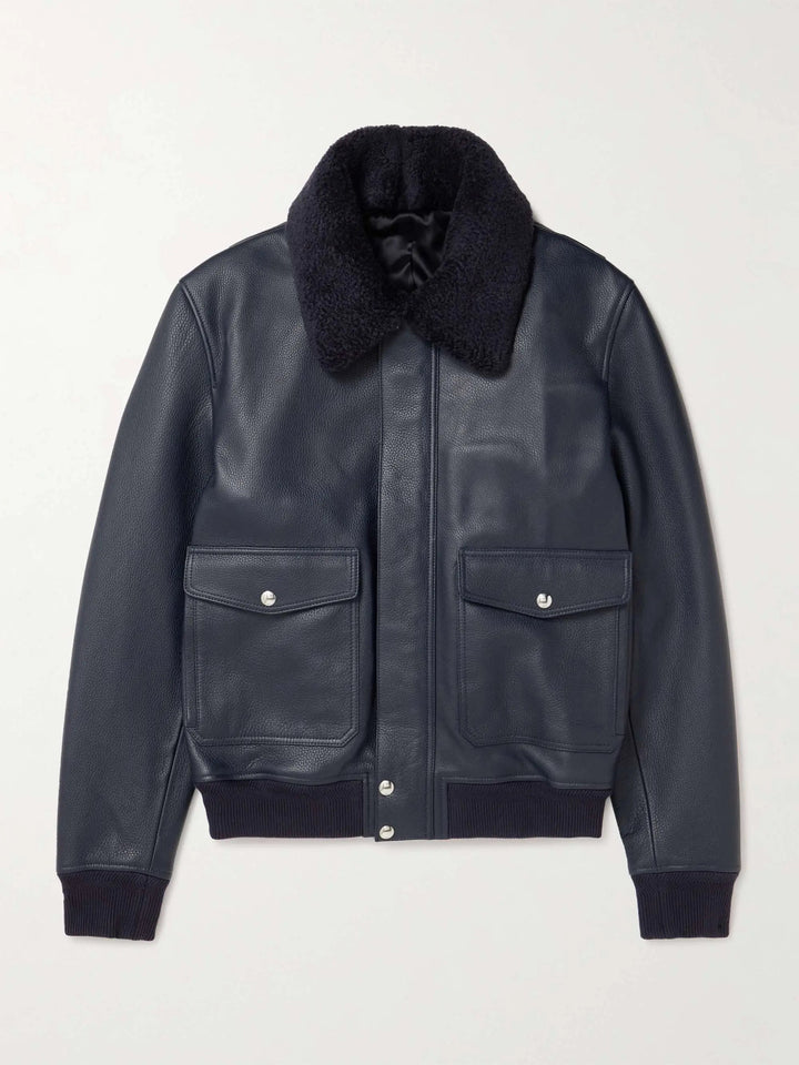 Shearling-Trimmed Leather Jacket