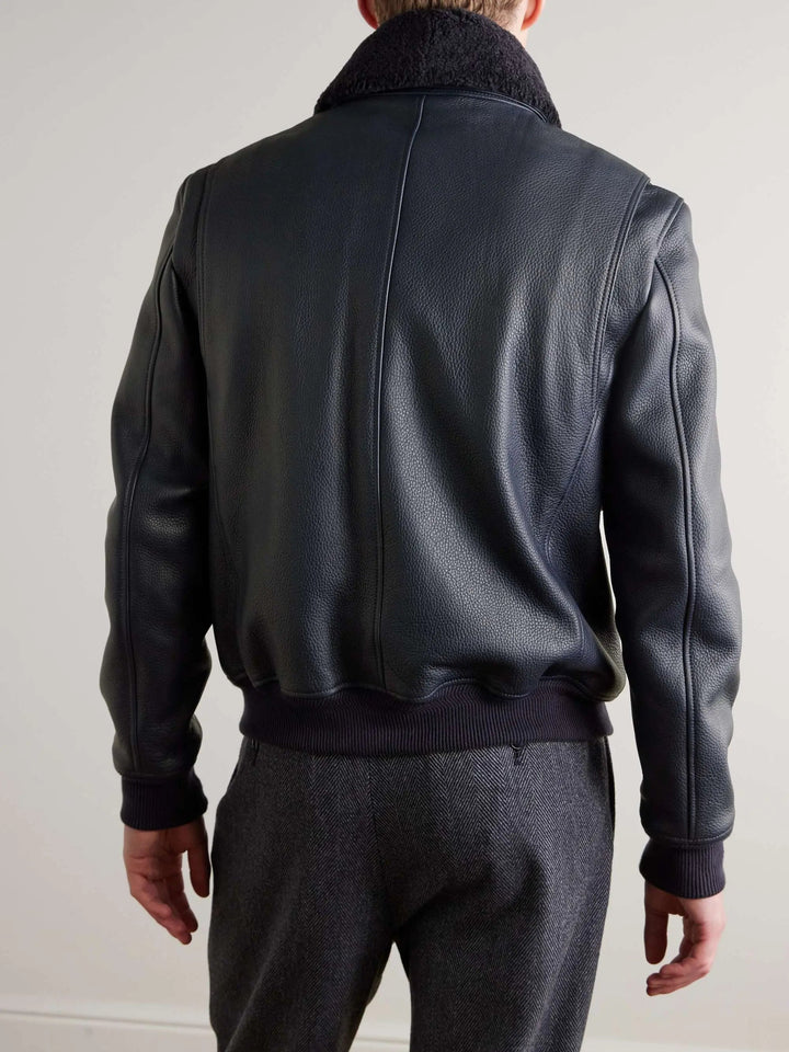 Shearling-Trimmed Leather Jacket