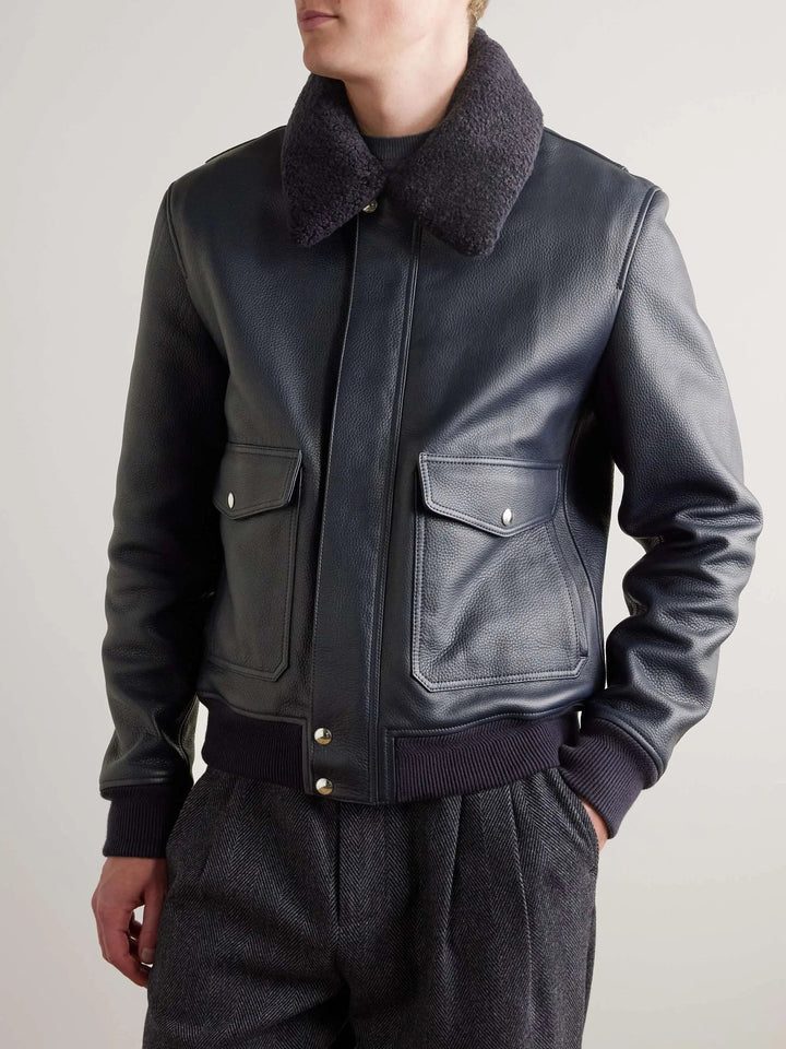 Shearling-Trimmed Leather Jacket