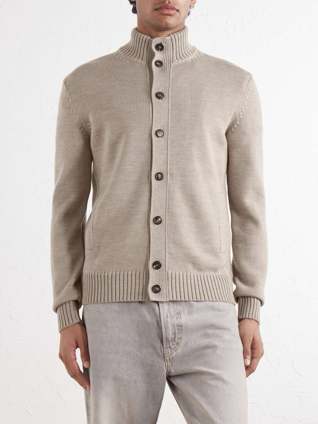 Button Wool Cardigan Beige