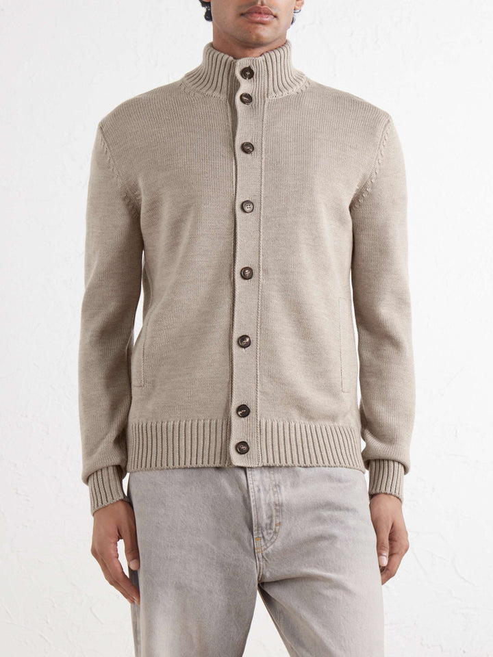 Button Wool Cardigan Beige