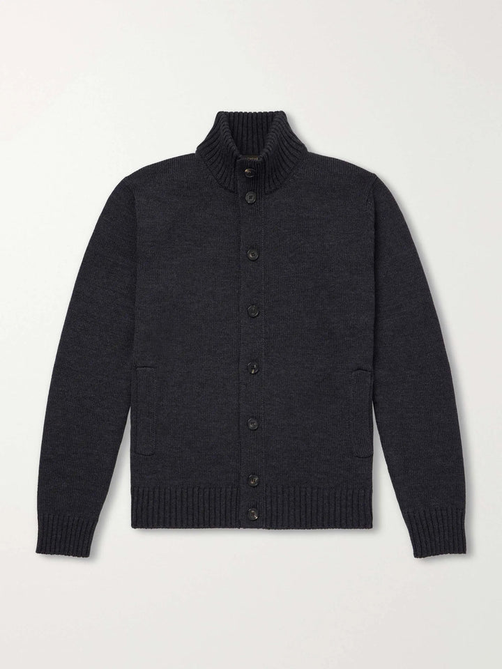 Button Wool Cardigan Black