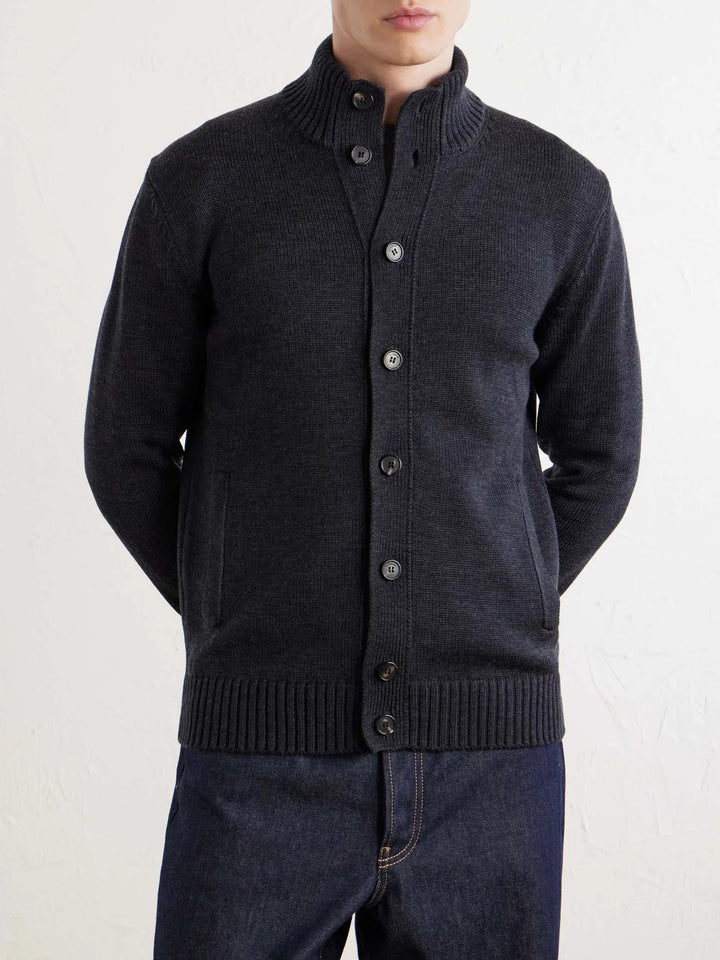 Button Wool Cardigan Black