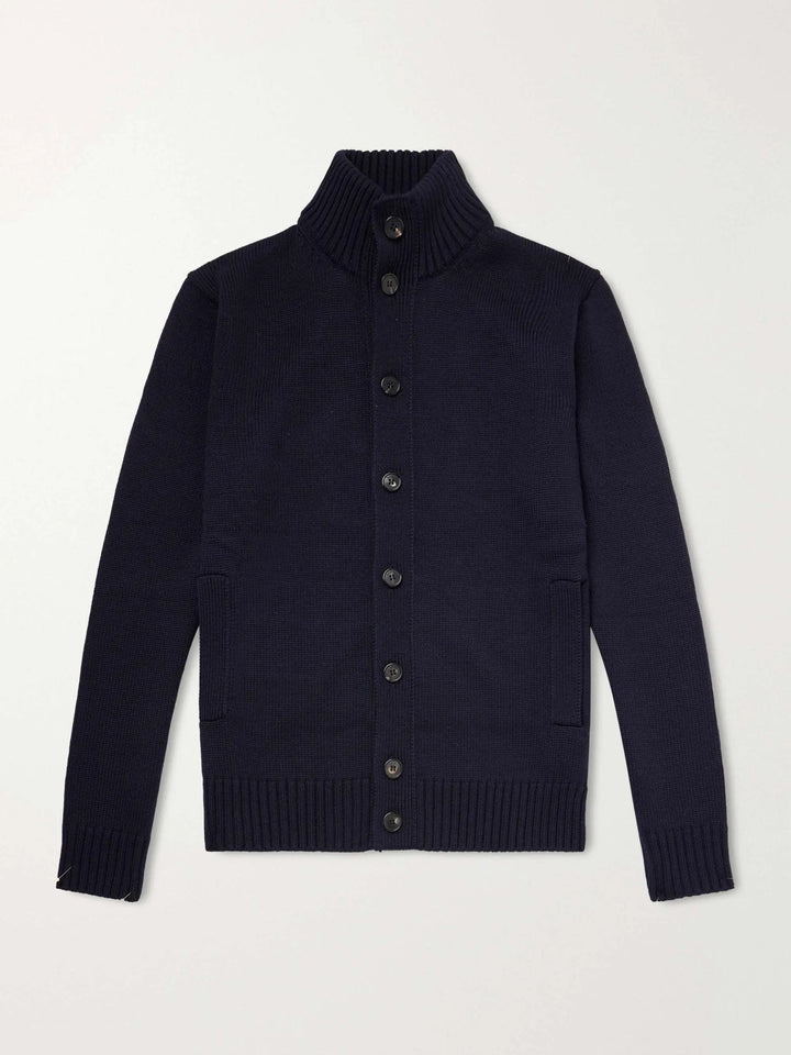 Button Wool Cardigan Navy