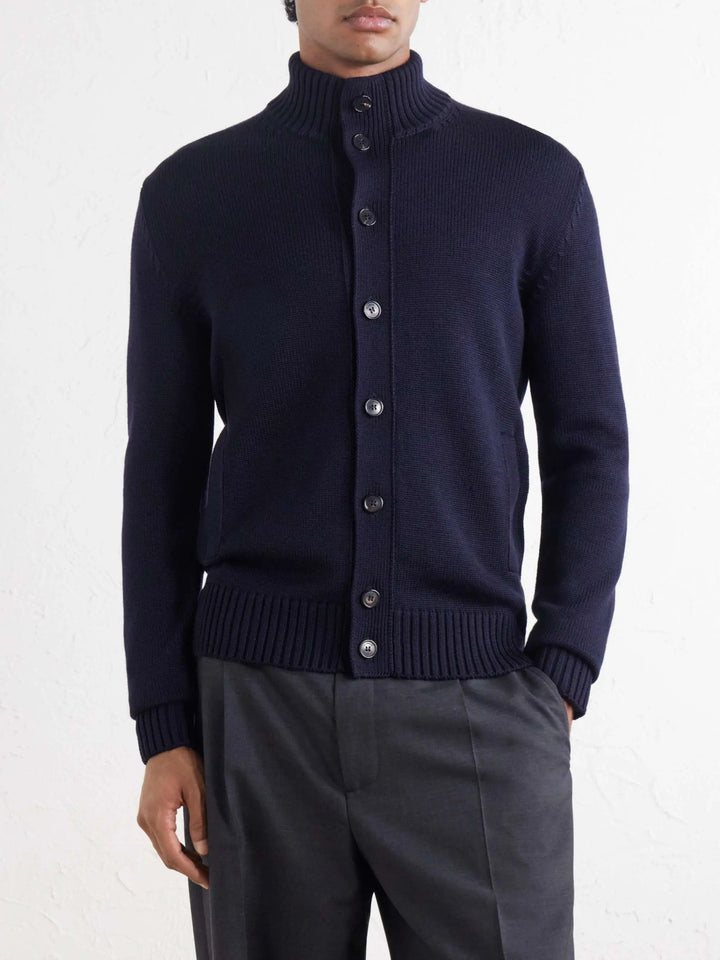 Button Wool Cardigan Navy