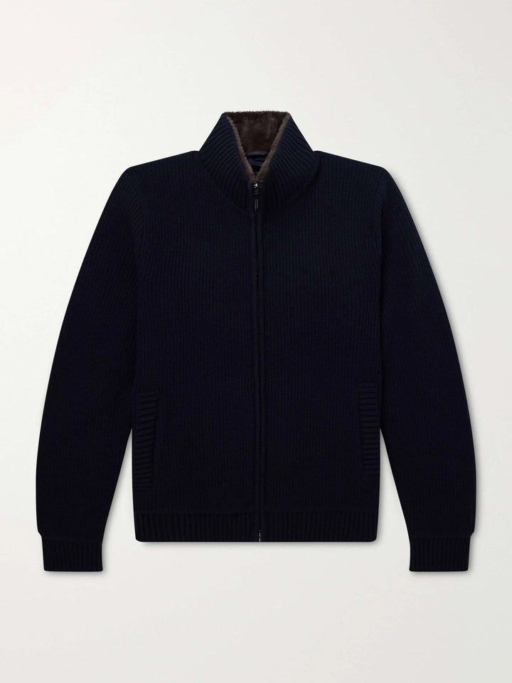 Zip-Up Sweater With Wool Neck