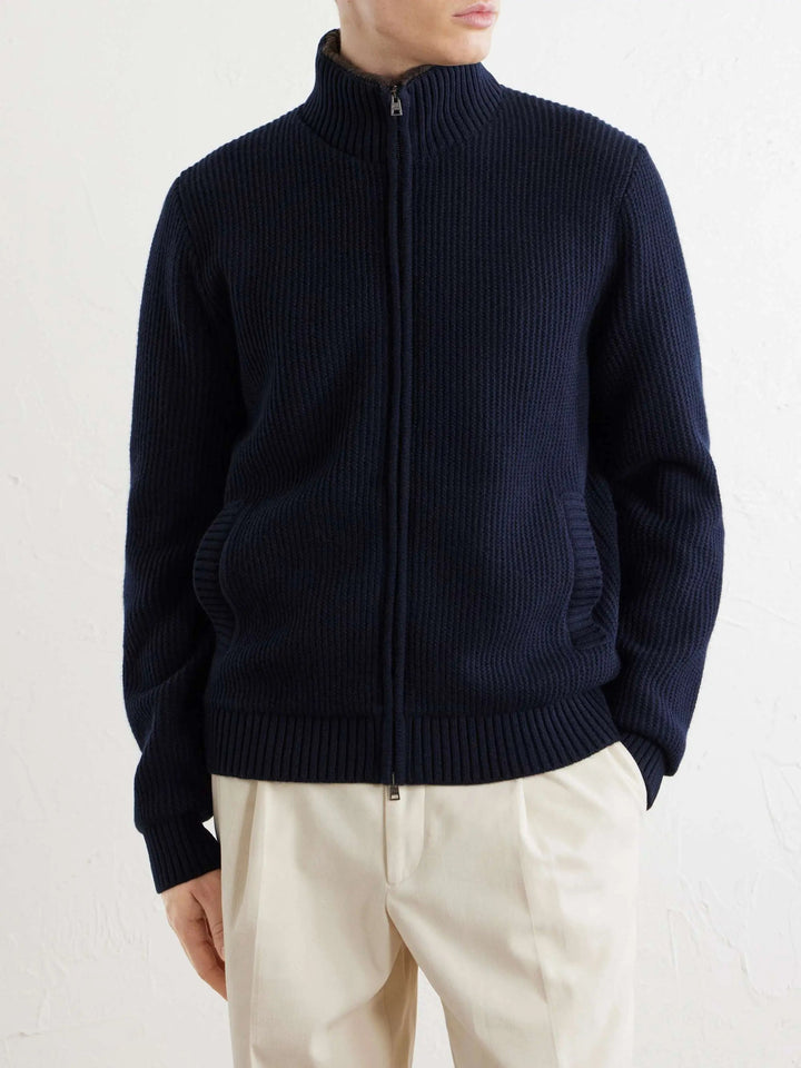 Zip-Up Sweater With Wool Neck