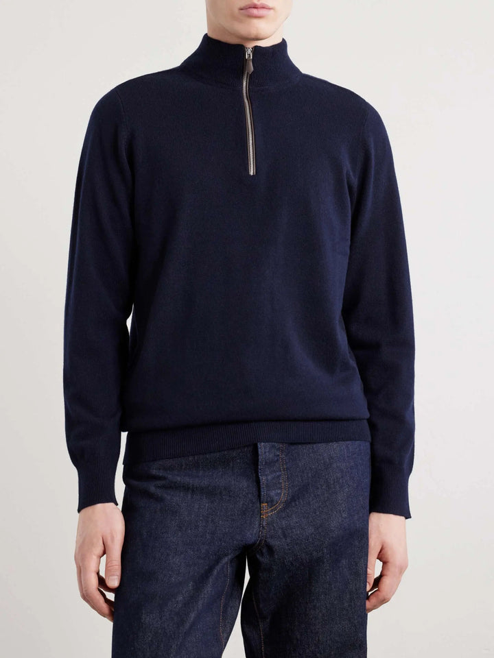 Wool-Blend Half-Zip Sweater Navy