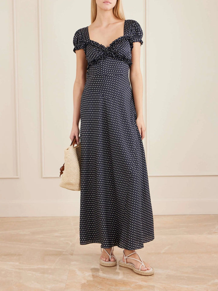 Polk-dot twill maxi dress
