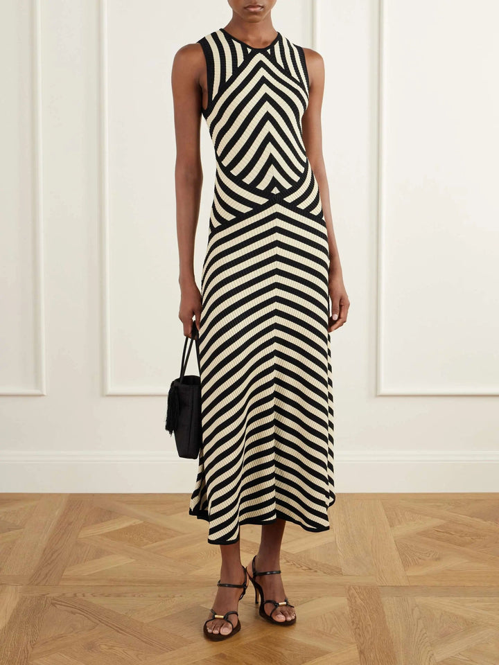 Striped ribbed midi dress