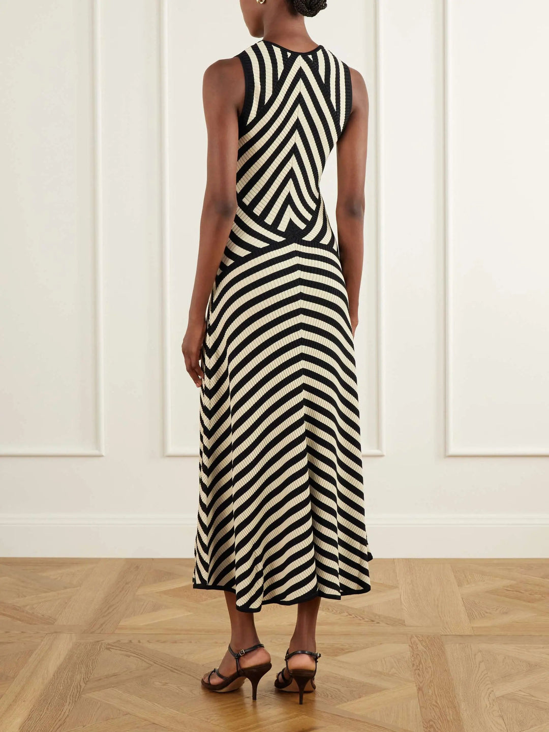 Striped ribbed midi dress