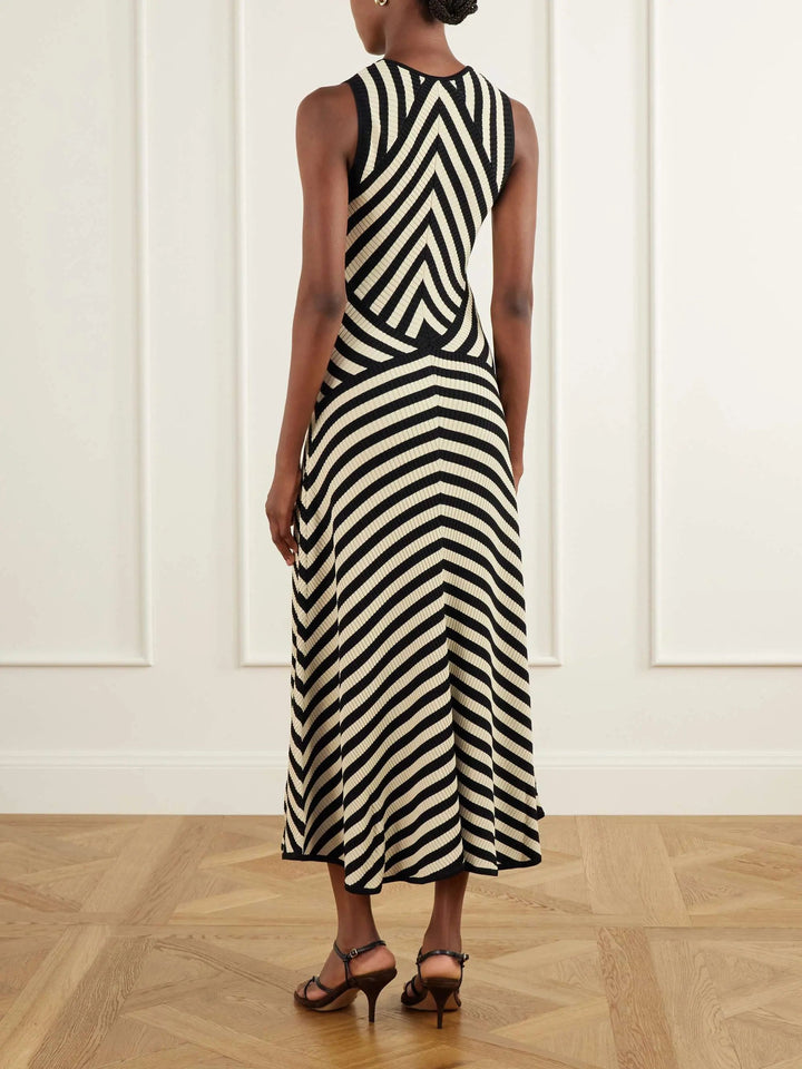Striped ribbed midi dress