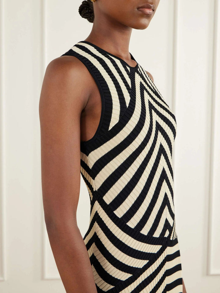Striped ribbed midi dress