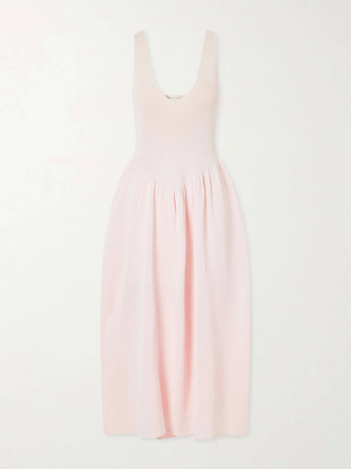 Ribbed and woven midi dress