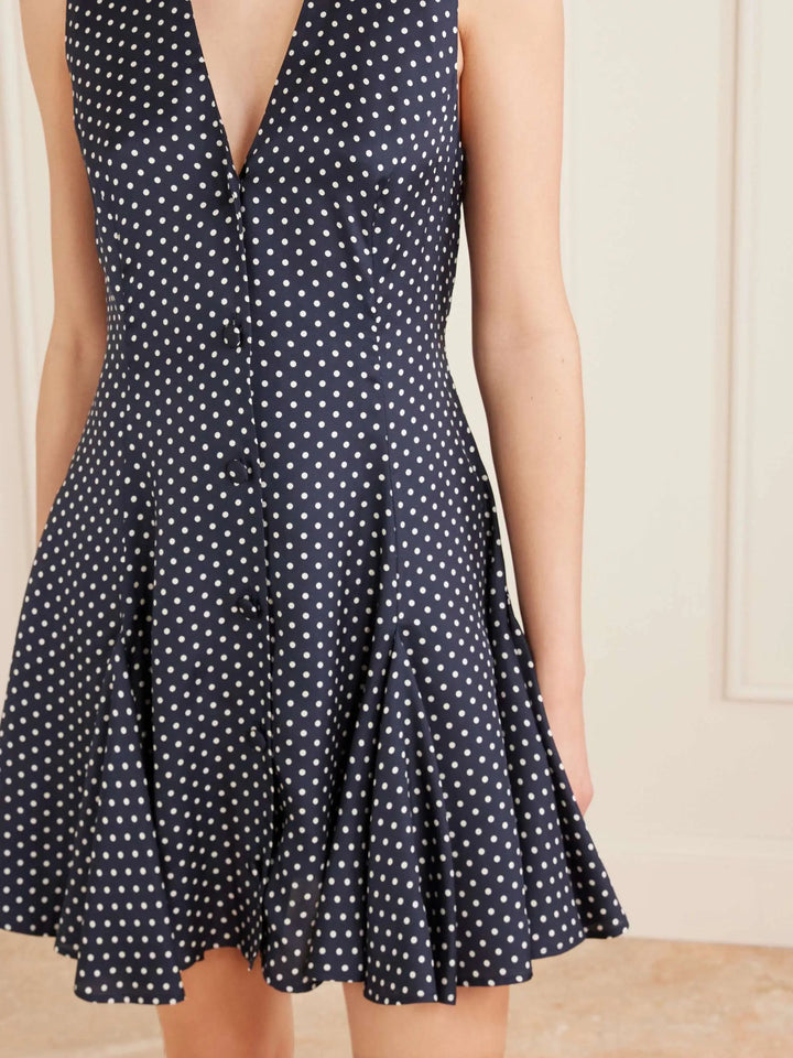 Polka-dot silk-blend twill mini dress