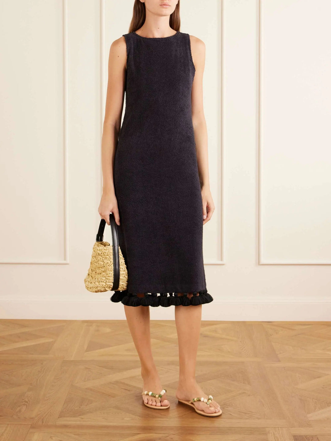 Cotton-terry midi dress black