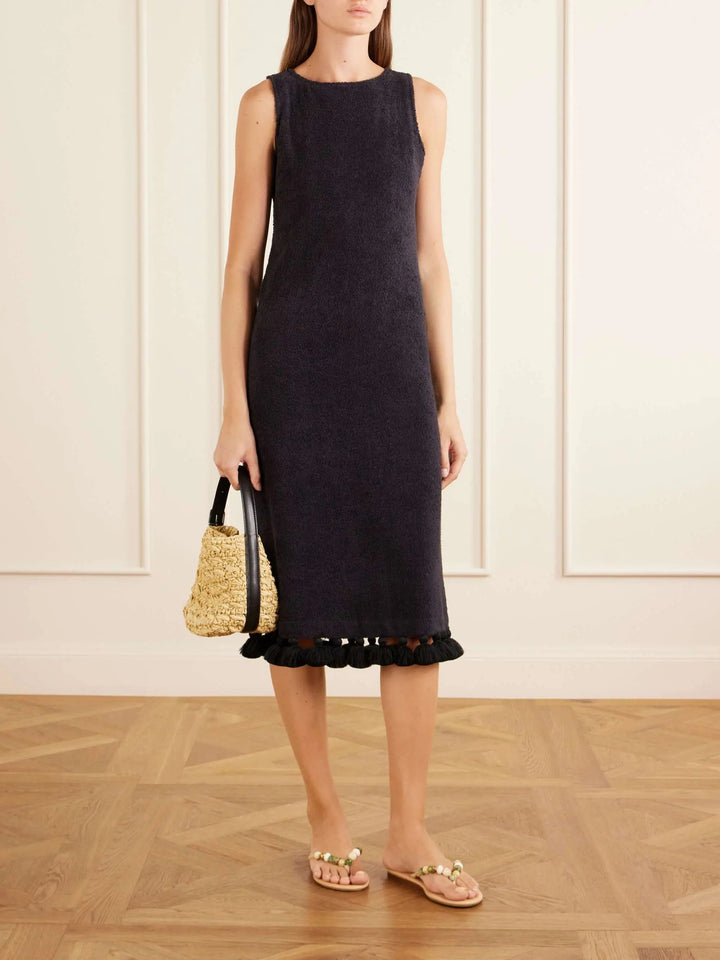 Cotton-terry midi dress black