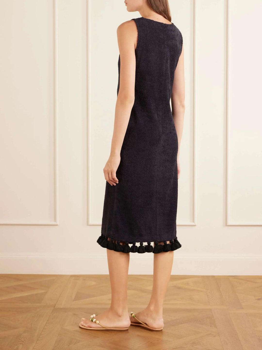 Cotton-terry midi dress black