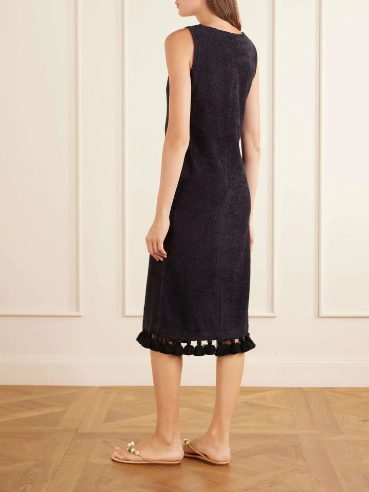 Cotton-terry midi dress black
