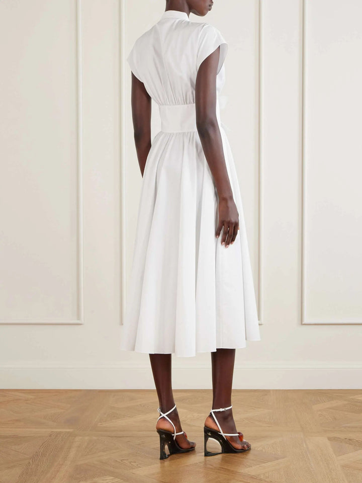 Knot-detailed belted cotton midi dress